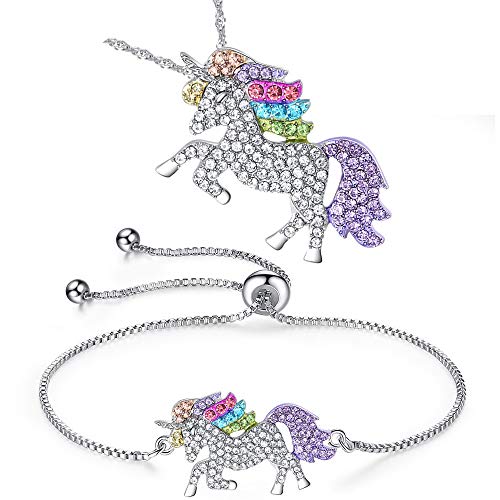 SANNIDHI 2PCS Colorful Unicorn Bracelet Necklaces Set , Fashion Zircon Unicorn Necklace Pendant Birthday Gifts for Girl Woman SANNIDHI 2PCS Colorful Unicorn Bracelet Necklaces Set , Fashion Zircon Unicorn Necklace Pendant Birthday Gifts for Girl Woman